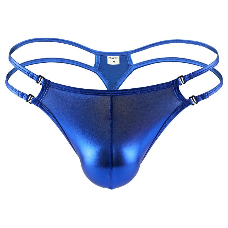 menaful Royal Blue / S Faux Leather Ice Silk Sexy Men's Thong