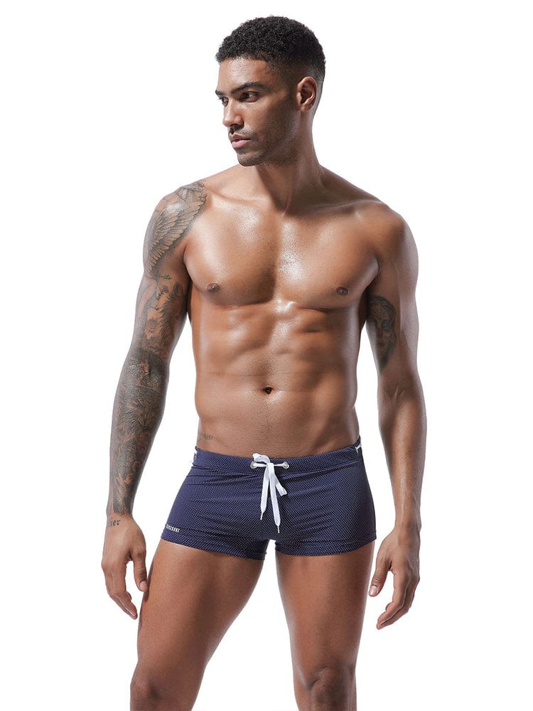 menaful Royal Blue / S Men's Summer Tethered Nylon Low Waist Flat Corner Swim Trunks