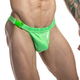 menaful Sexy Buckle Laser Faux Leather Briefs