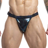 menaful Sexy Buckle Laser Faux Leather Briefs