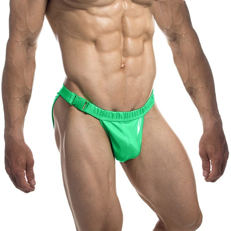 menaful Sexy Buckle Laser Faux Leather Briefs