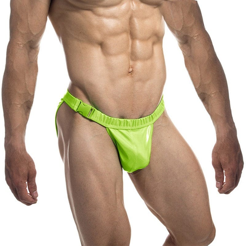 menaful Sexy Buckle Laser Faux Leather Briefs