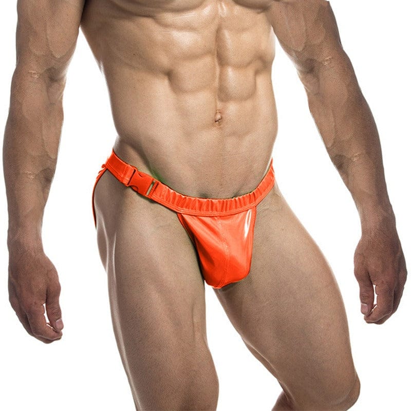 menaful Sexy Buckle Laser Faux Leather Briefs