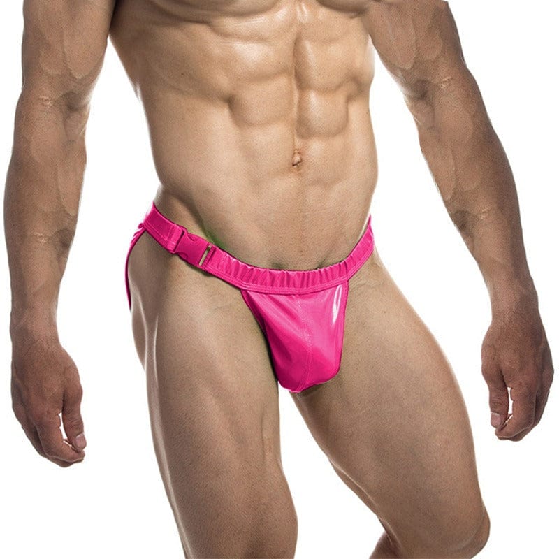 menaful Sexy Buckle Laser Faux Leather Briefs