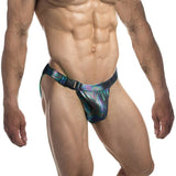 menaful Sexy Buckle Laser Faux Leather Briefs