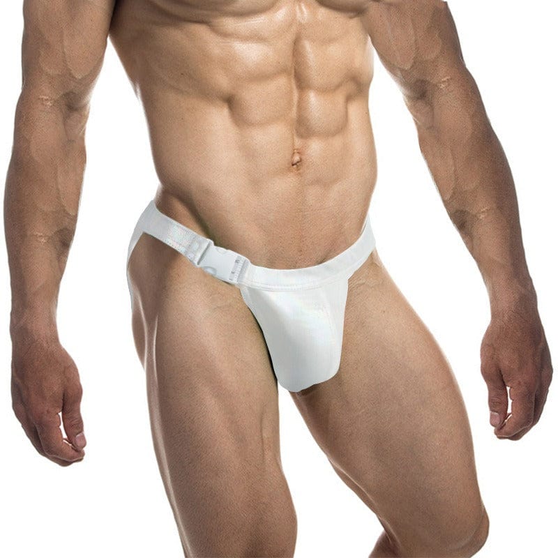 menaful Sexy Buckle Laser Faux Leather Briefs