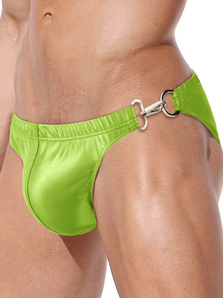 menaful Sexy Metal Buckle Laser Faux Leather Briefs