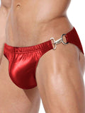 menaful Sexy Metal Buckle Laser Faux Leather Briefs