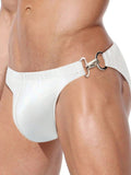 menaful Sexy Metal Buckle Laser Faux Leather Briefs