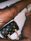 menaful Sexy See-through Tight Rhinestone Fishnet Stocking