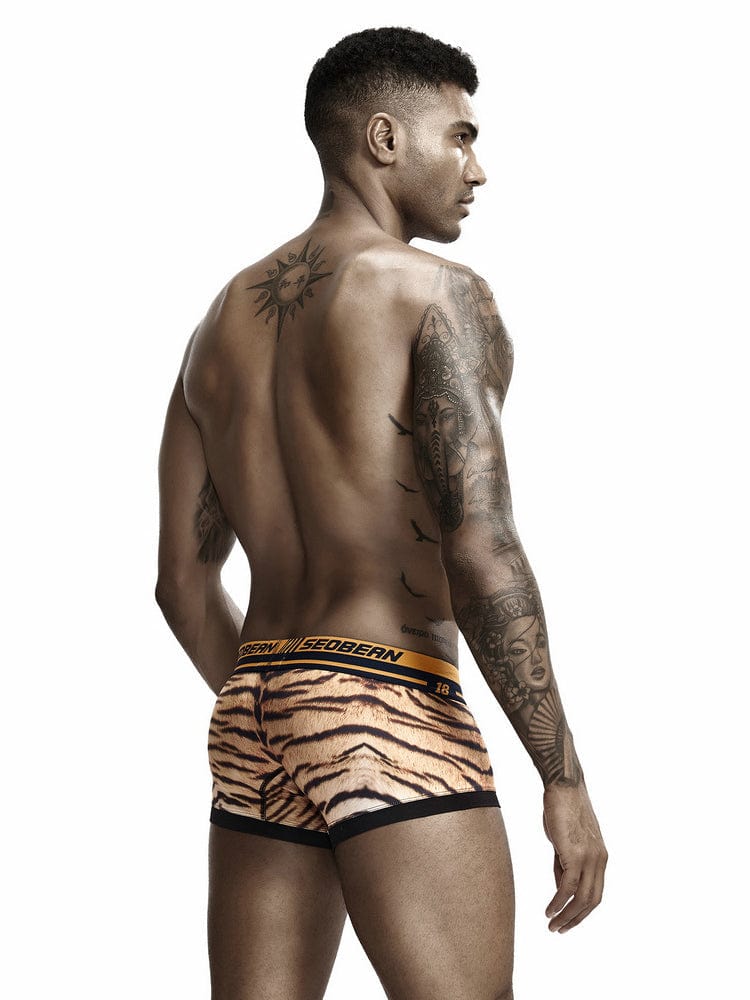 menaful Sexy Tiger Print Men's Boxer Briefs-Brown