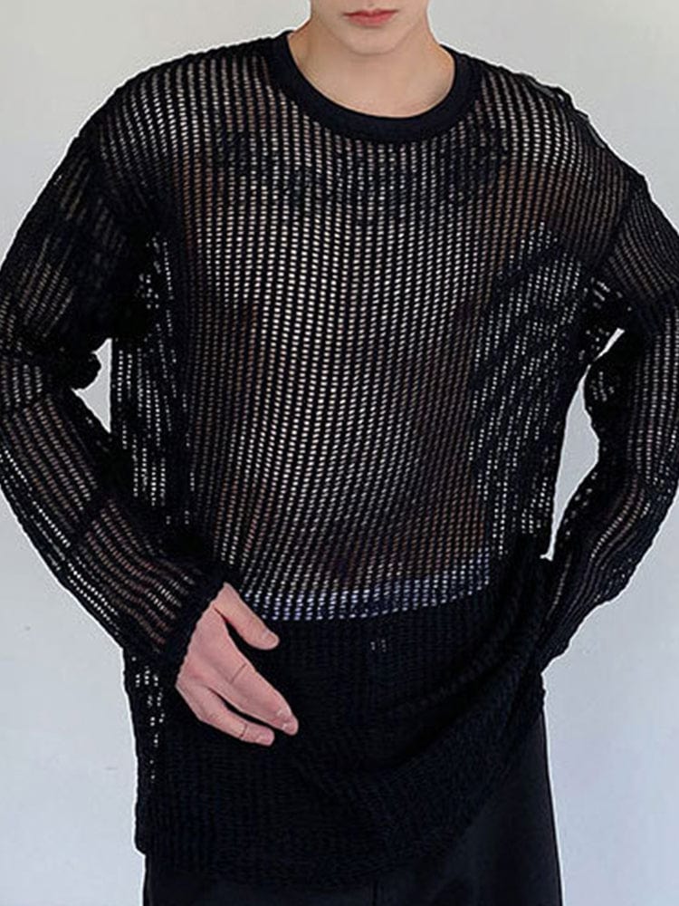 menaful Sheer Crew Neck Mesh T-shirt