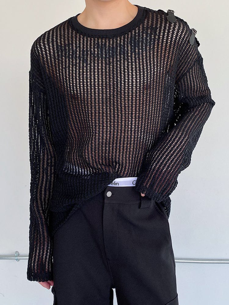 menaful Sheer Crew Neck Mesh T-shirt