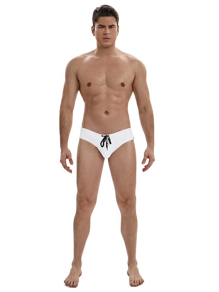 menaful Side Double Zip Sexy Swim Briefs - White