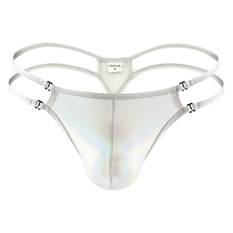 menaful Silver / S Faux Leather Ice Silk Sexy Men's Thong