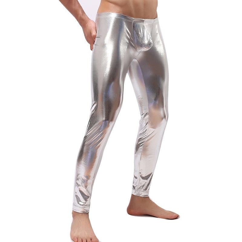 menaful Silver / S Low Waist Leather Leggings