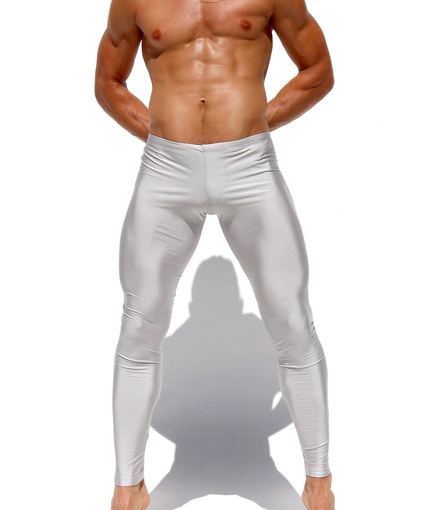 menaful Silver / S Low Waist Men's Elastic Leggings