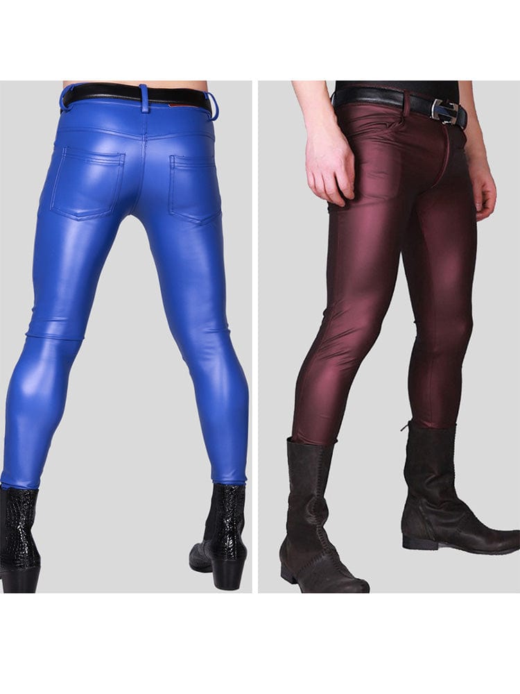 menaful Skinny Motorcycle Men's PU Leather Pants