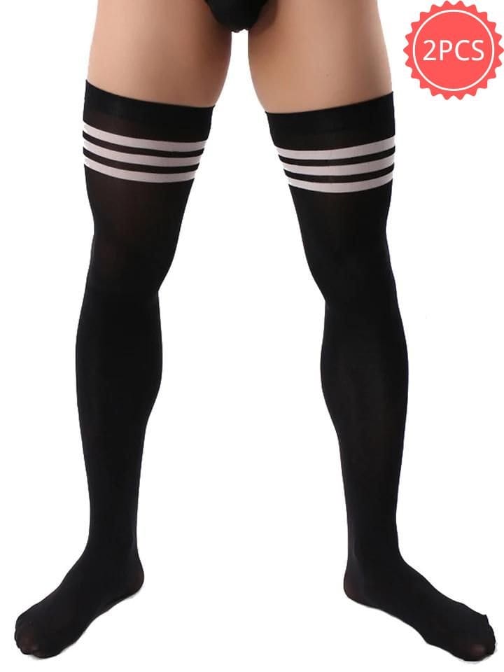 menaful socks Black x 2 / 53cm 2 PCS Men's Striped Stockings Set