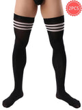 menaful socks Black x 2 / 53cm 2 PCS Men's Striped Stockings Set