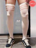 menaful socks Whit x 2 / 53cm 2 PCS Men's Striped Stockings Set