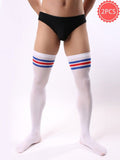 menaful socks White with Red&Blue Stripe x 2 / 53cm 2 PCS Men's Striped Stockings Set