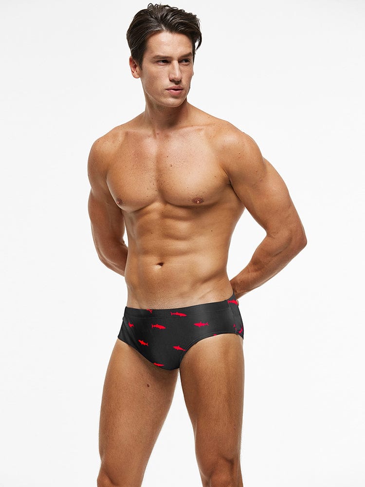 menaful Solid Color Printed Men's Swim Briefs