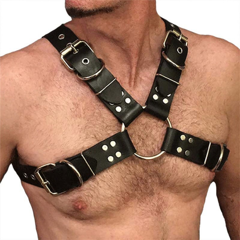 menaful strap Black / One Size PU Leather Rivets Sexy Chest Strap