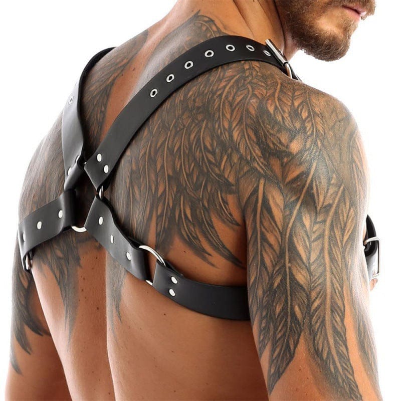 menaful strap Black / One Size PU Leather Rivets Sexy Chest Strap