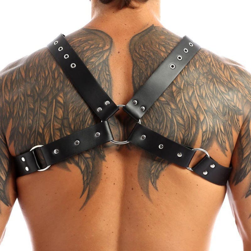 menaful strap Black / One Size PU Leather Rivets Sexy Chest Strap