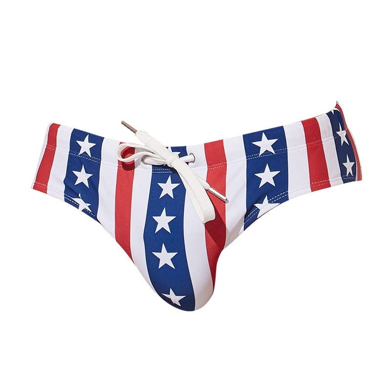 Menaful™ stripe / S Men's Flag Print Beach Swimming Briefs