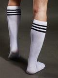 menaful Striped White Crew Sports Socks