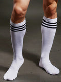 menaful Striped White Crew Sports Socks