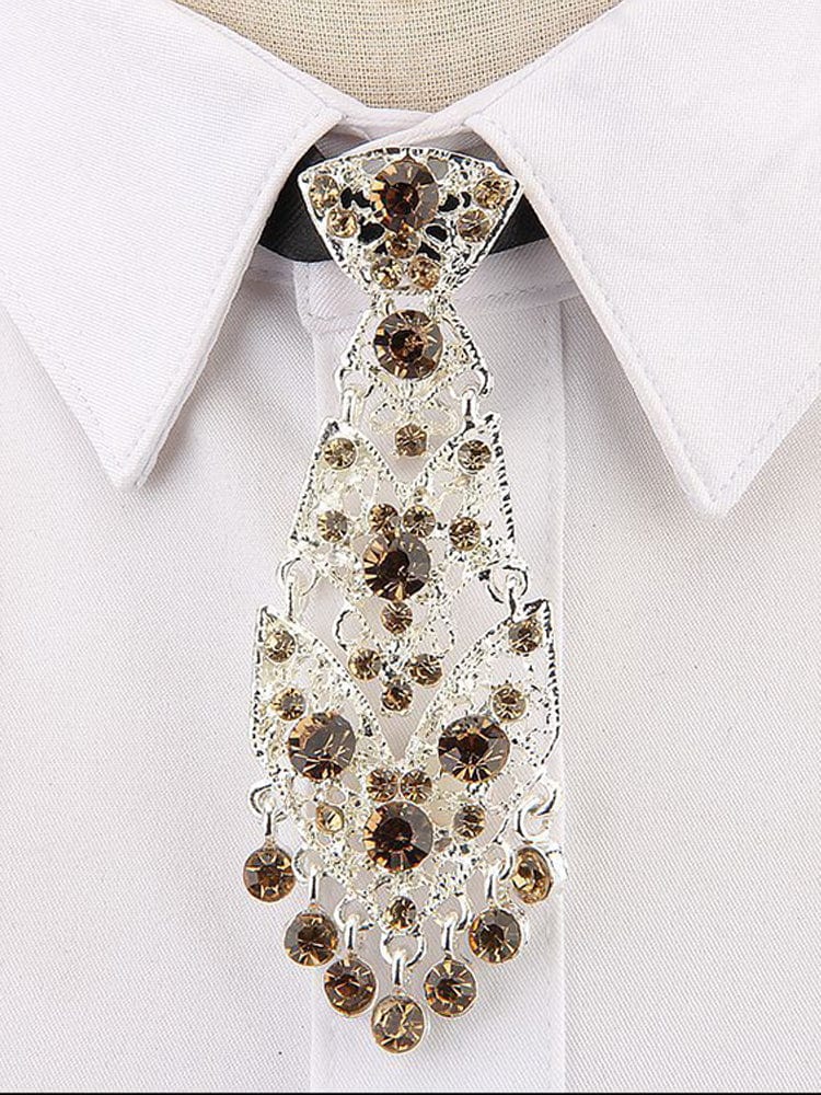 menaful tie Golden  Glass Diamond Metallic Diamond Studded Necktie