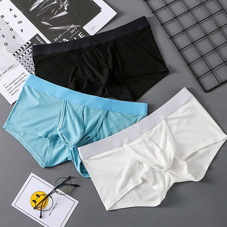 menaful Trunks Black*Blue*White / S 3 Pack Ribbed Separate Support Pouch Boxer Briefs