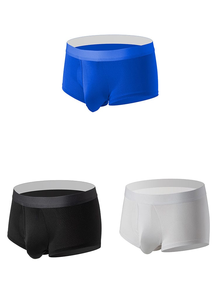 menaful Trunks Blue*Black*White / XS Men’s 3 Pack Fly Big Pouch Breathable Trunks