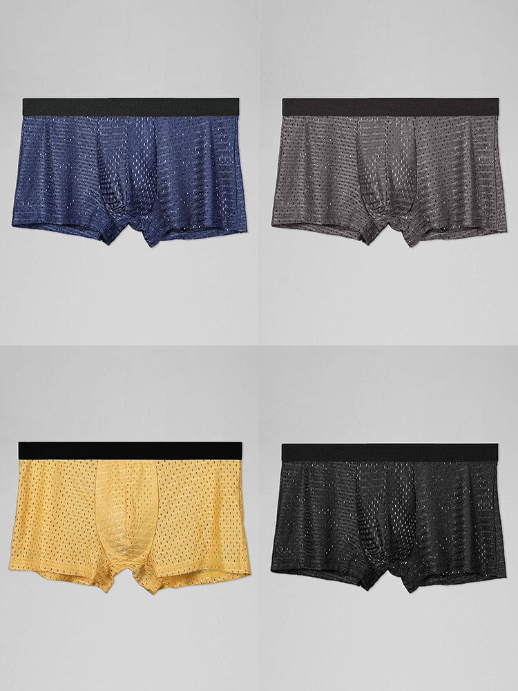 menaful Trunks Blue/Grey/Yellow/Black / XS 4 Pack Mesh Ice Silk Cool Fresh Men's Trunks