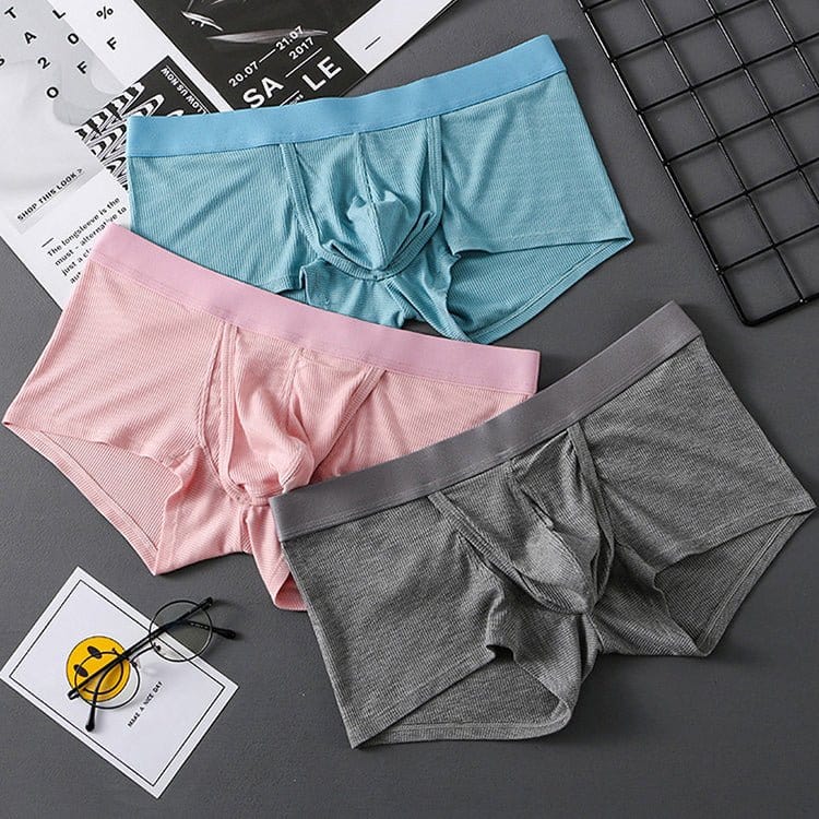 menaful Trunks Blue*Pink*Grey / S 3 Pack Ribbed Separate Support Pouch Boxer Briefs