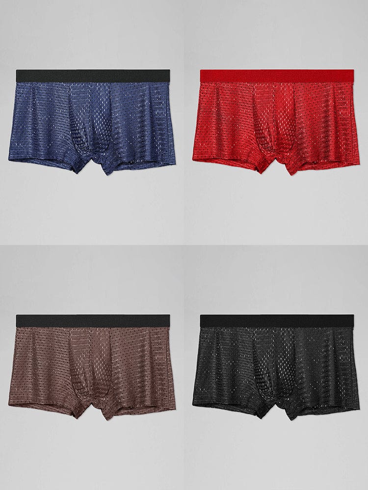 menaful Trunks Blue/Red/Blown/Black / XS 4 Pack Mesh Ice Silk Cool Fresh Men's Trunks