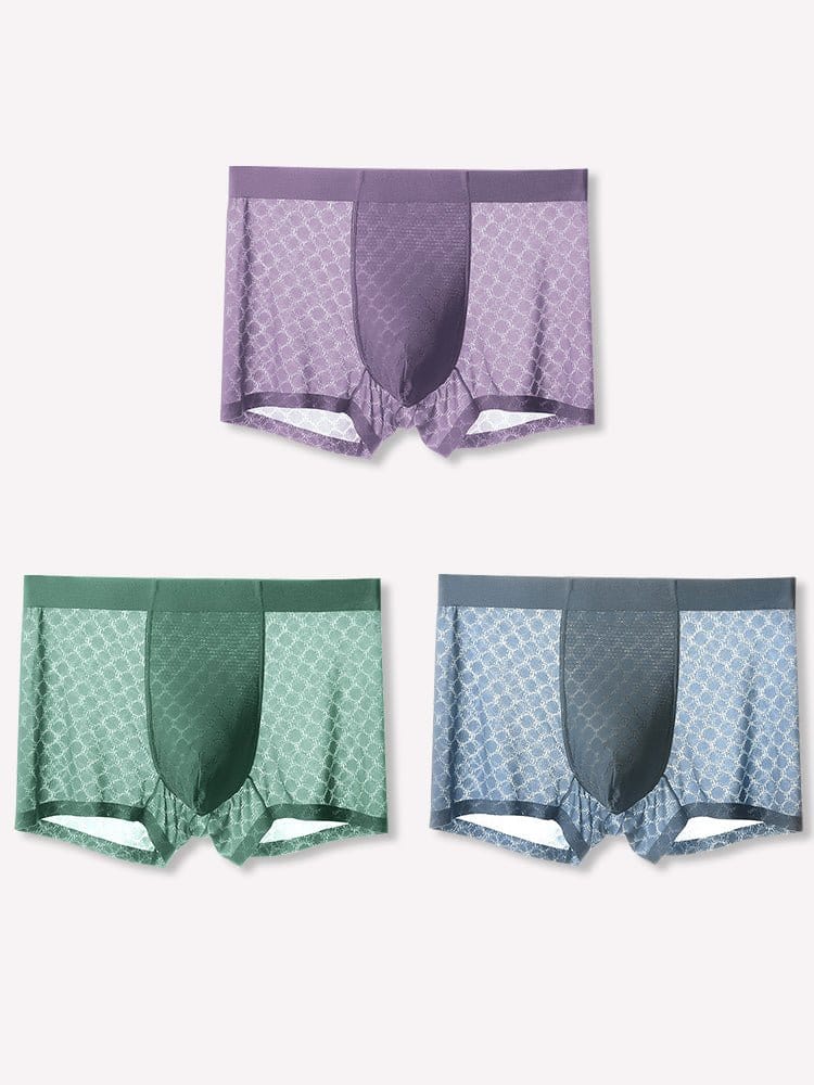 menaful Trunks Color 2 / L 3 Pack Mens Ice Silk Underwear Soft Ultra-Thin Trunks