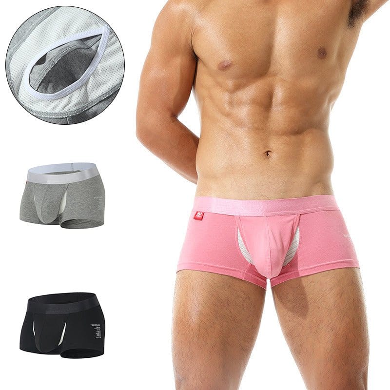 menaful Trunks Grey*Black / S 2 Pack Ball Support Pouch Casual Boxer Briefs