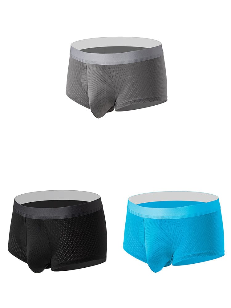 menaful Trunks Grey*Black*Sky Blue / XS Men’s 3 Pack Fly Big Pouch Breathable Trunks