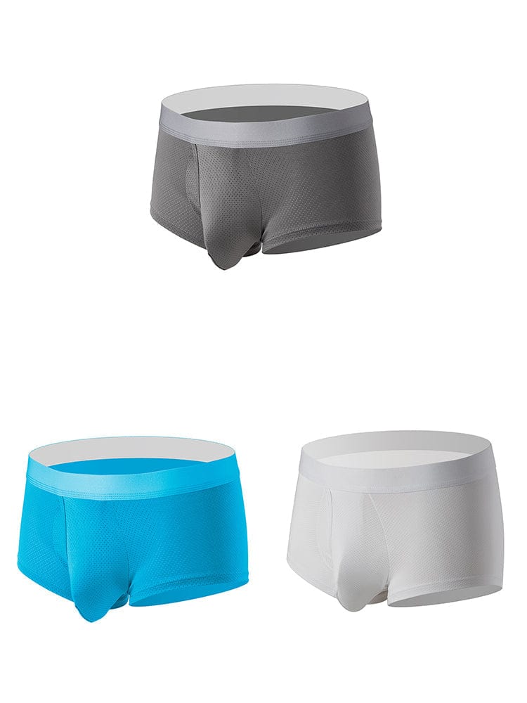 menaful Trunks Grey*Sky Blue*White / XS Men’s 3 Pack Fly Big Pouch Breathable Trunks