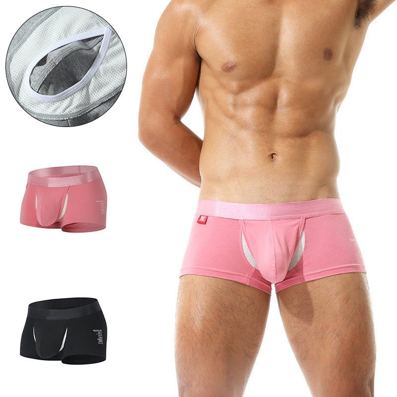 menaful Trunks Pink*Black / S 2 Pack Ball Support Pouch Casual Boxer Briefs