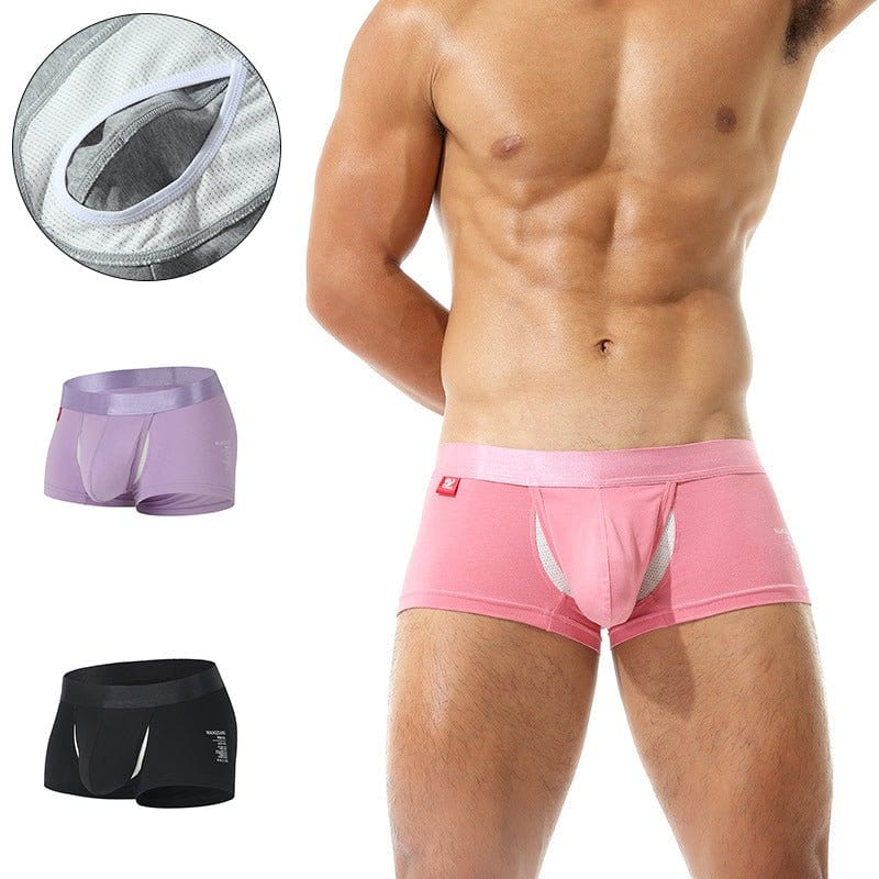 menaful Trunks Purple*Black / S 2 Pack Ball Support Pouch Casual Boxer Briefs