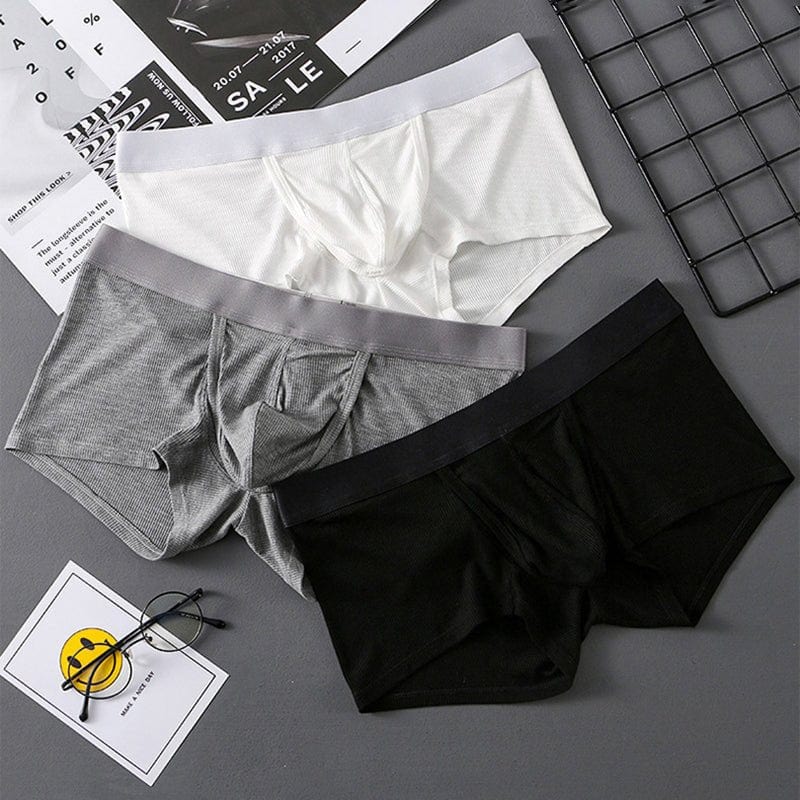 menaful Trunks White*Grey*Black / S 3 Pack Ribbed Separate Support Pouch Boxer Briefs