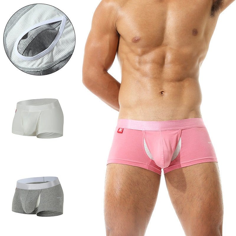 menaful Trunks White*Grey / S 2 Pack Ball Support Pouch Casual Boxer Briefs