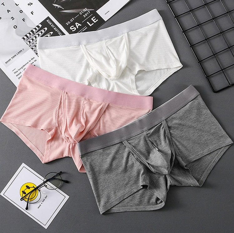 menaful Trunks White*Pink*Grey / S 3 Pack Ribbed Separate Support Pouch Boxer Briefs