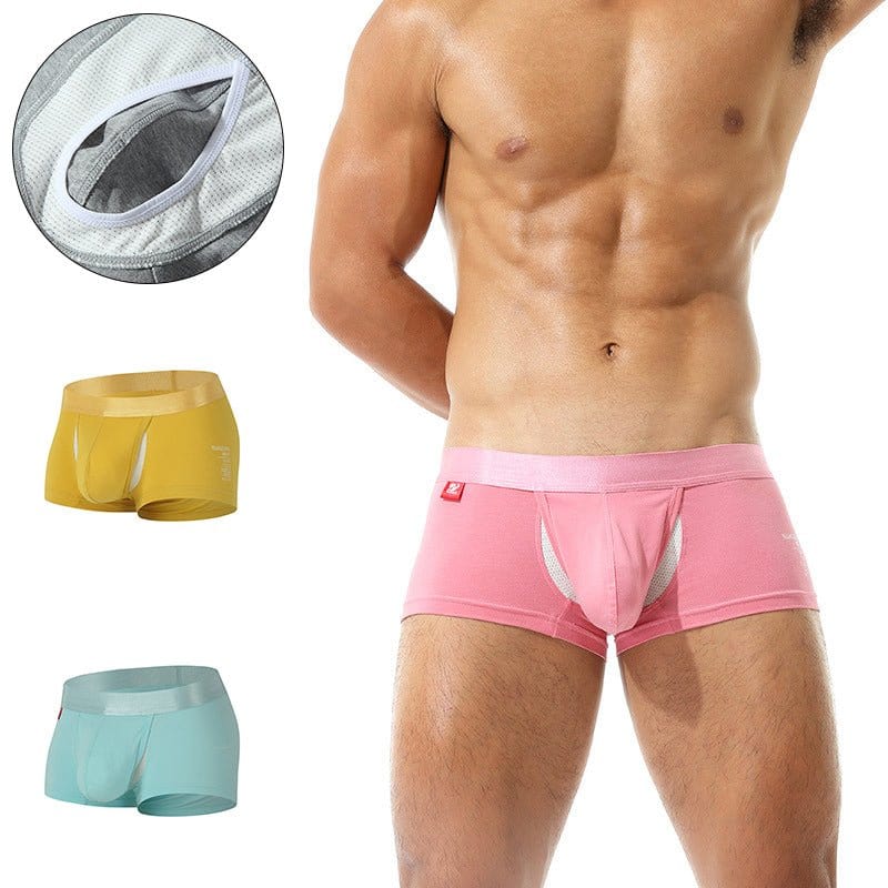 menaful Trunks Yellow*Green / S 2 Pack Ball Support Pouch Casual Boxer Briefs