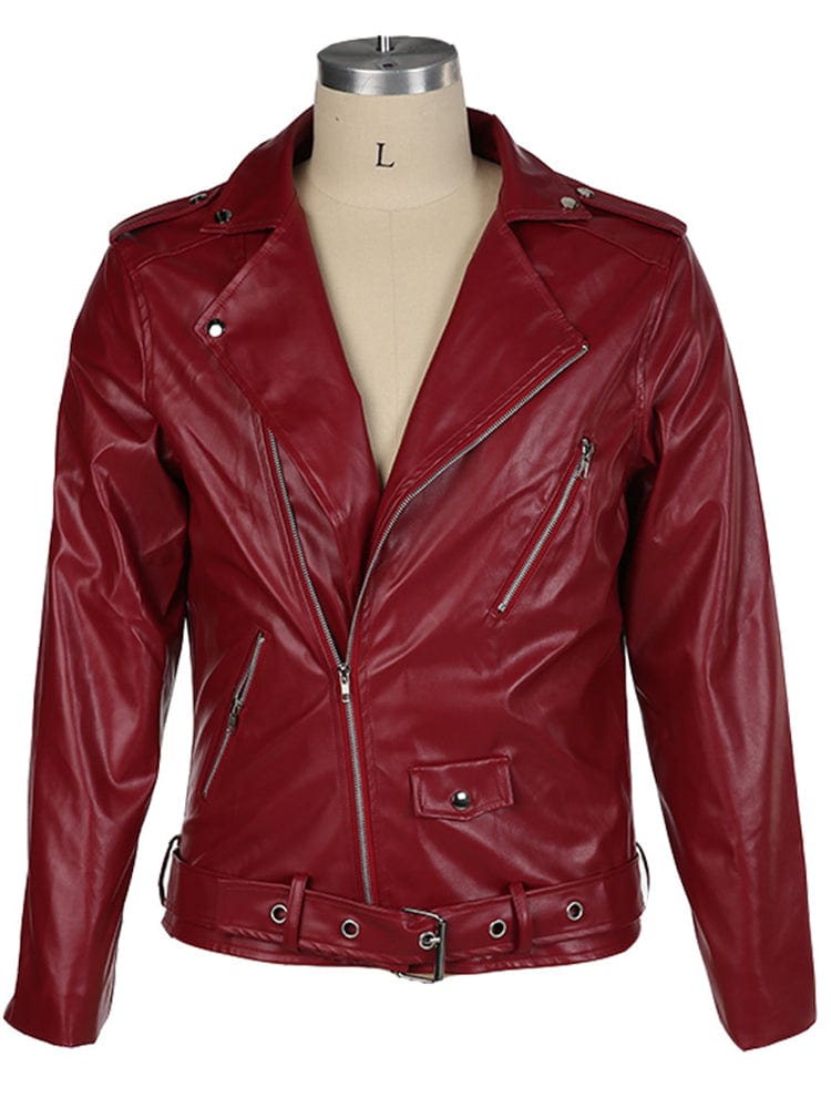 menaful Turtleneck Paneled PU Leather Biker Jacket